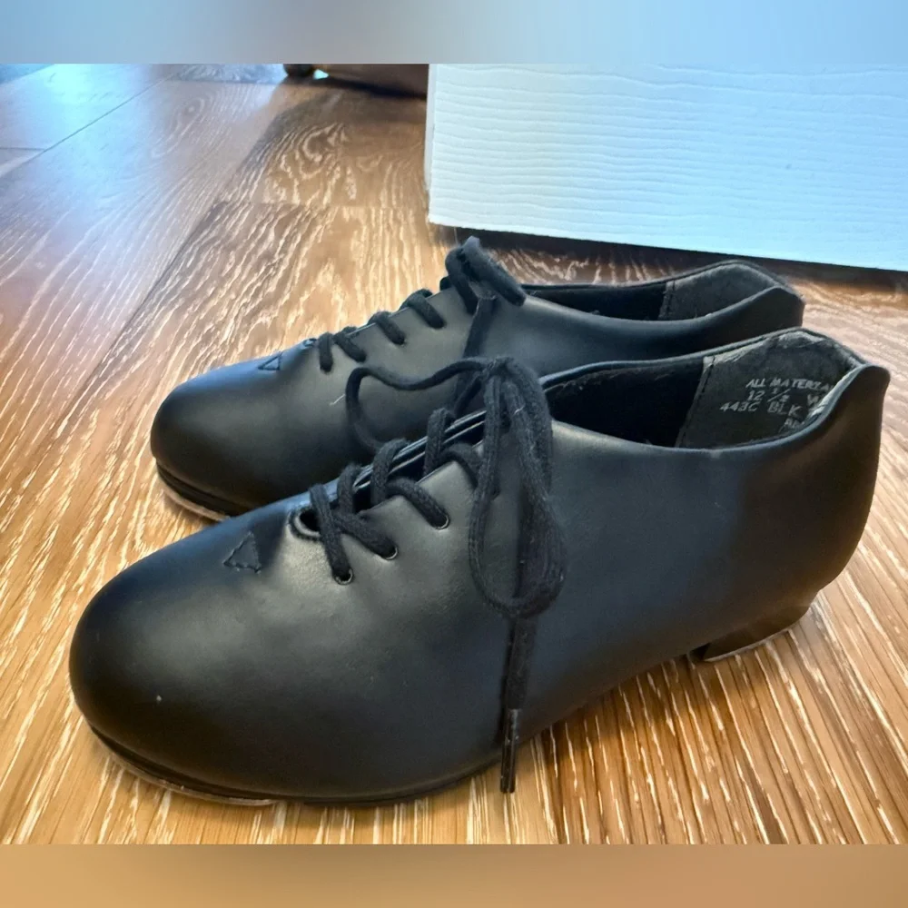 Capezio tele tone girls Black Tap Dance Shoes size 12.5 - Picture 6 of 8
